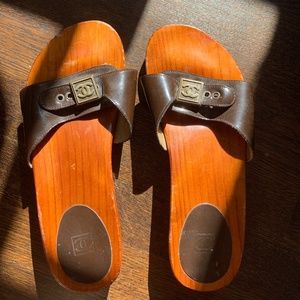 CHANEL wooden mules clogs slide sandals